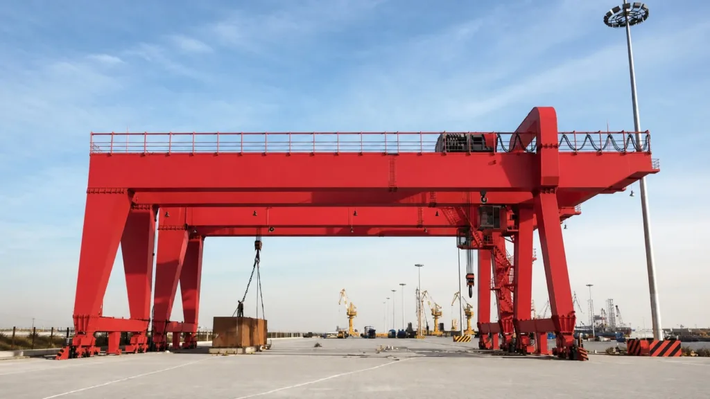 Cantilever gantry crane extending beyond a support leg