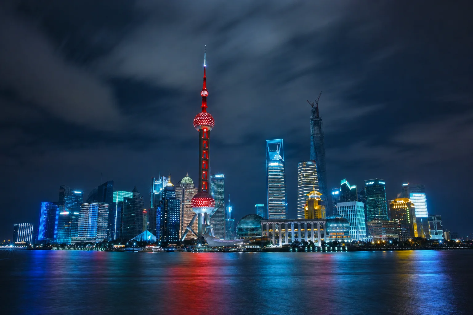 Shanghai Pudong skyline and Huangpu River at night