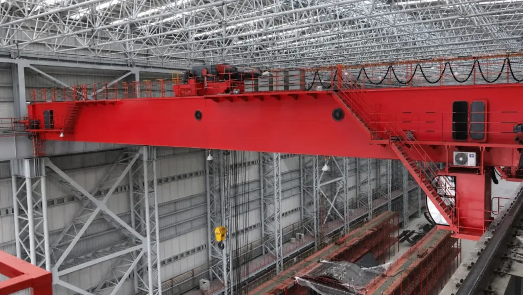 Double-girder overhead crane in a production hall