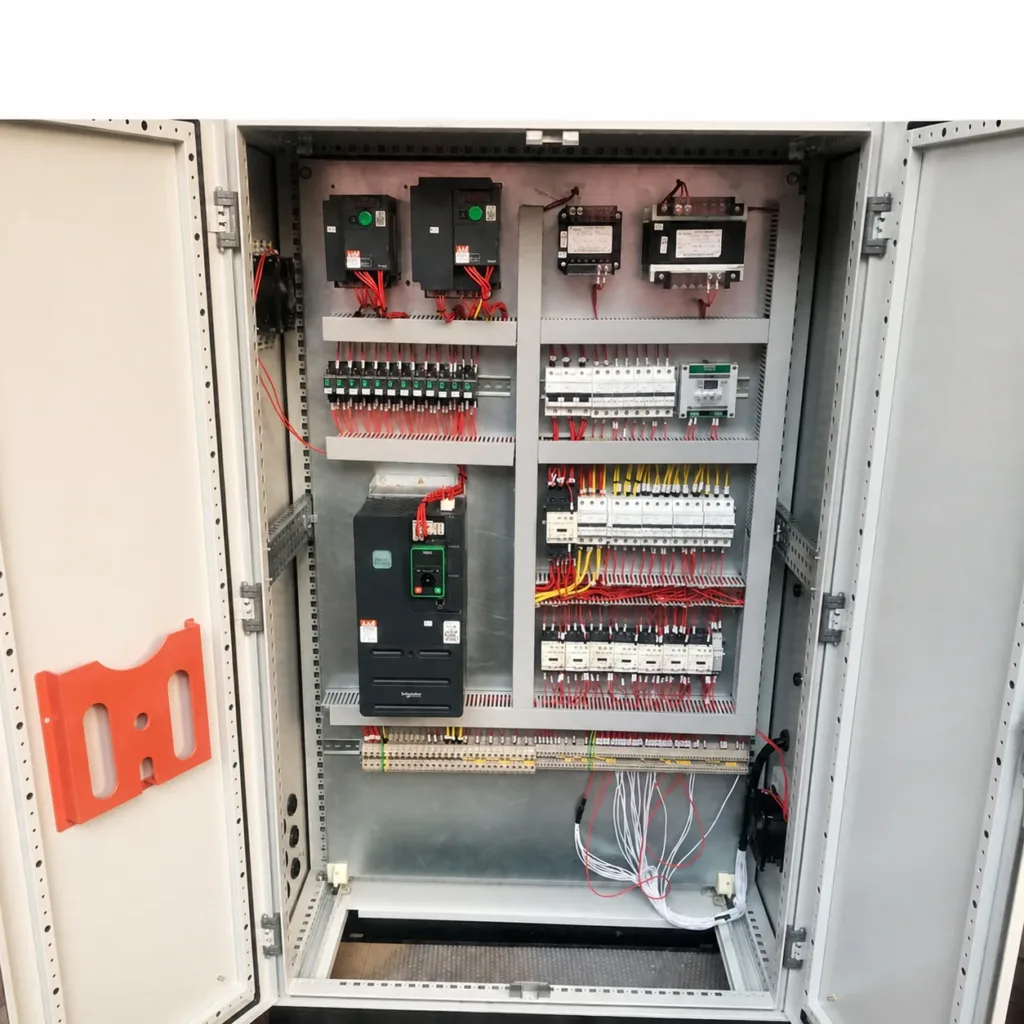 Crane electrical cabinet with drives, protective devices and wiring