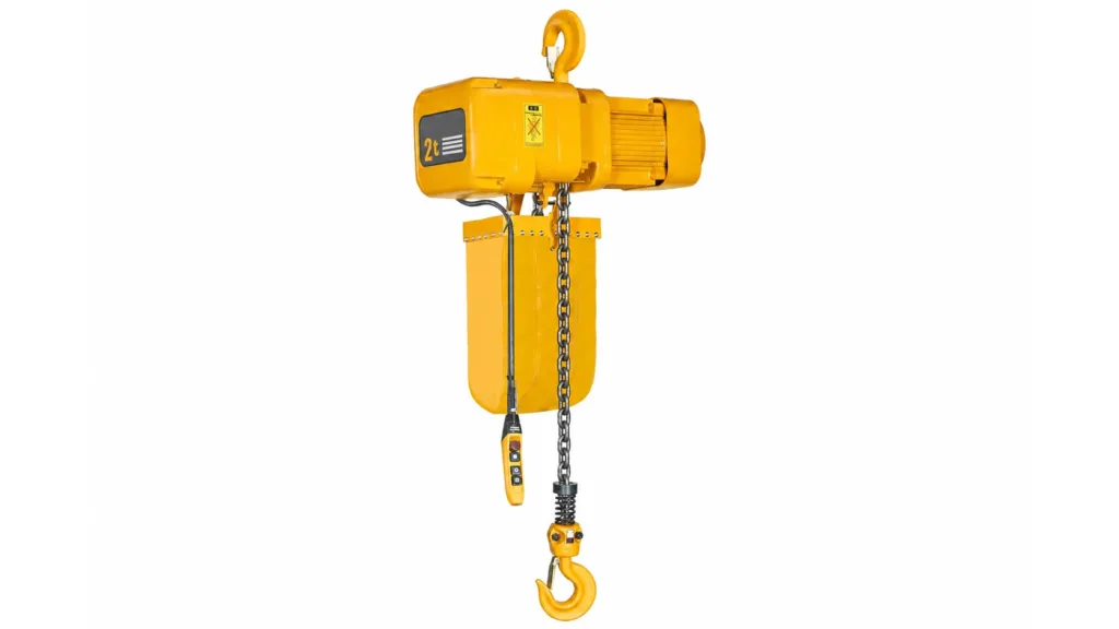 Compact electric chain hoist with pendant control and complete chain path