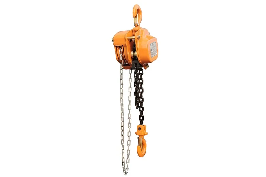 Real manual chain hoist with upper hook, hand chain, load chain and lower hook