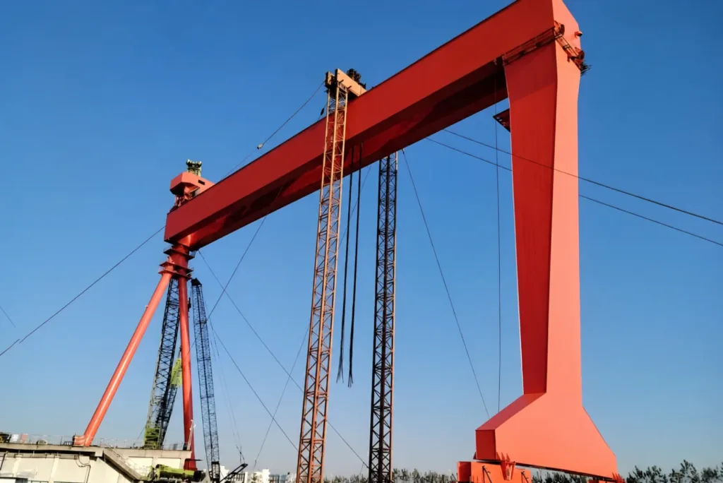 Large shipyard gantry crane with full girder and leg geometry visible