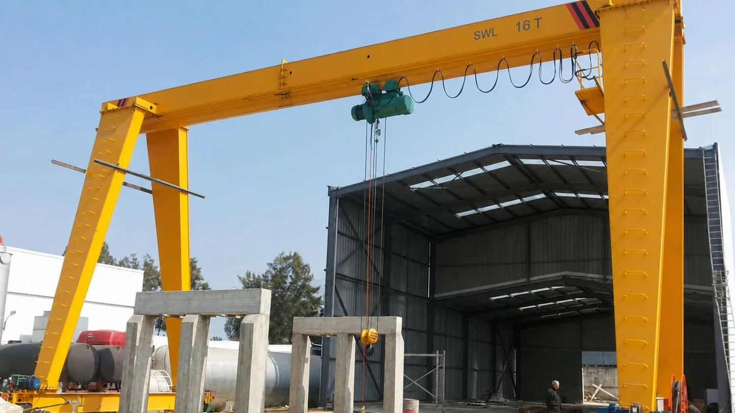 Large full gantry crane providing portal coverage for heavy fabricated sections