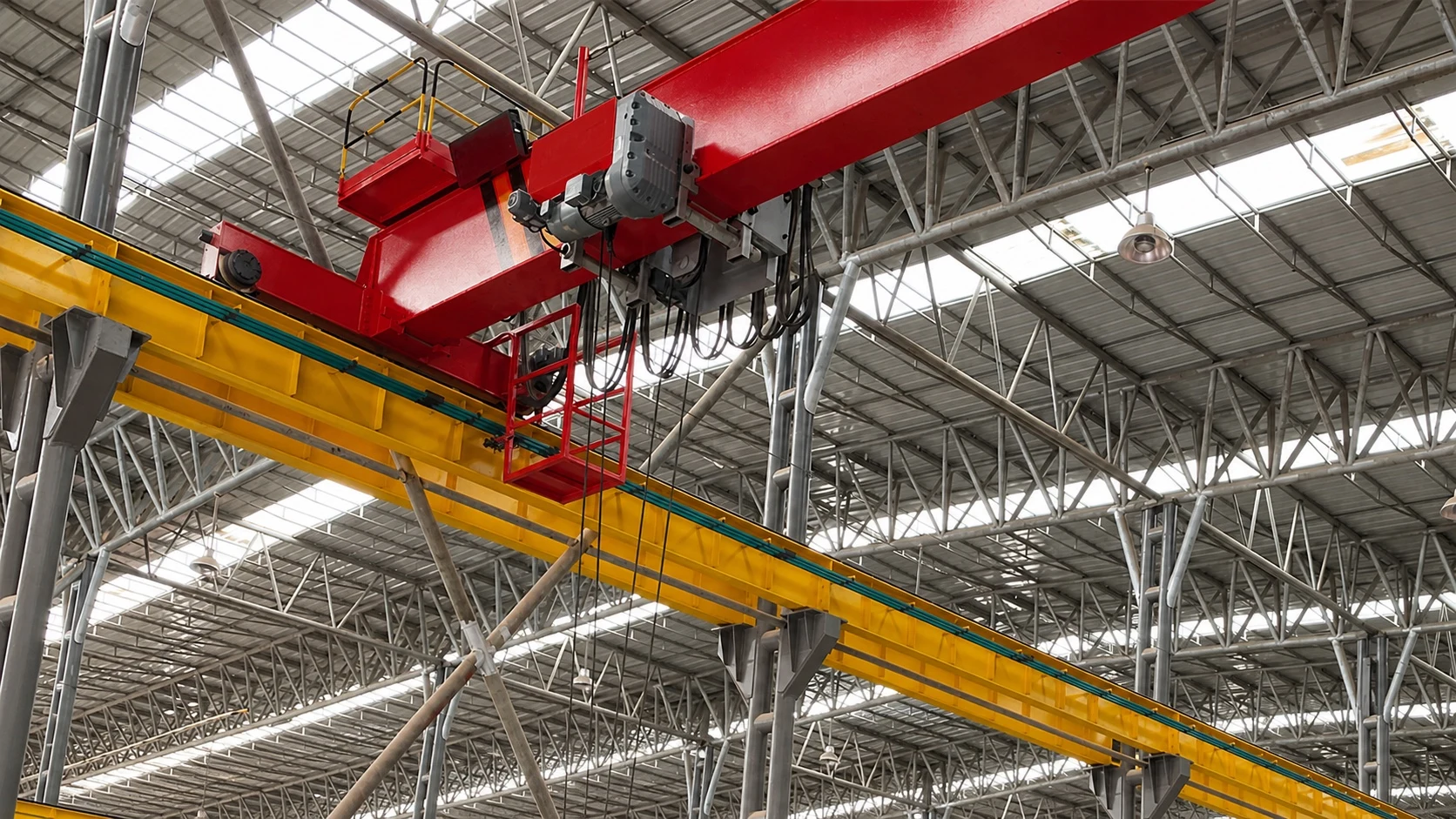 Installed crane travel drive, end carriage, runway and moving electrical supply