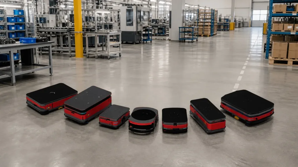 Heavy-duty AGV handing a load to a production station
