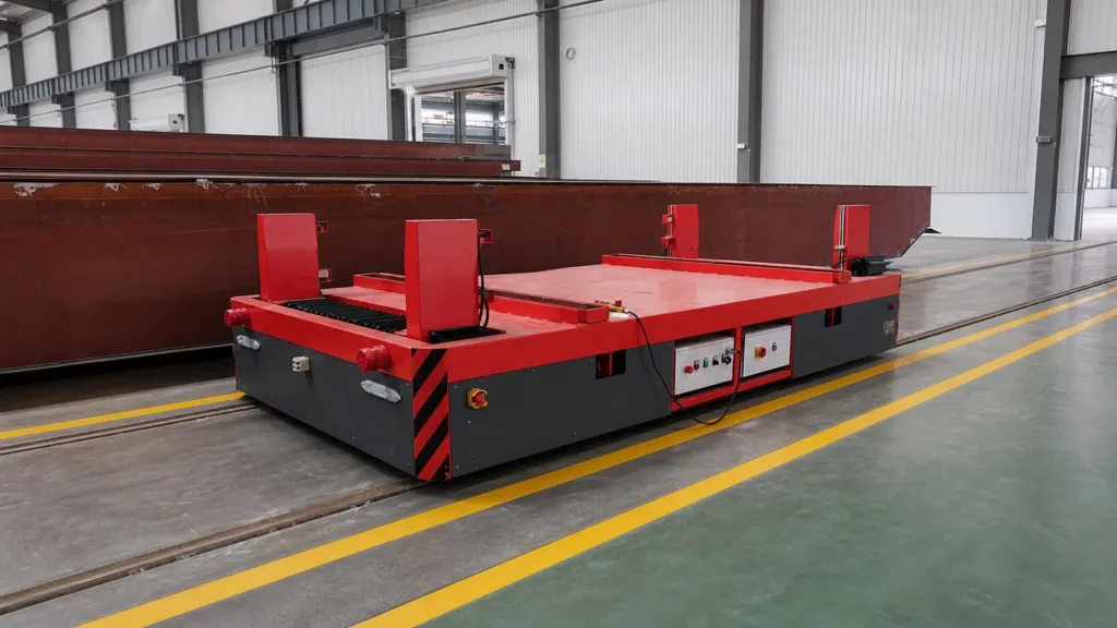 Rail transfer cart connecting industrial process zones