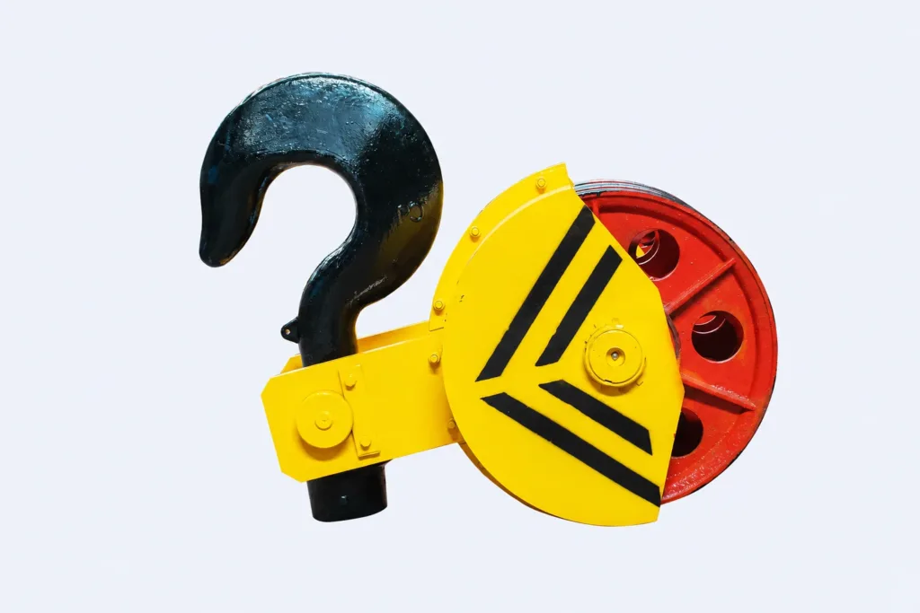 Hook block showing hook body, side plates and red sheave