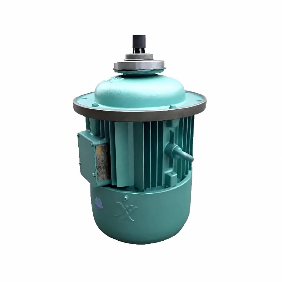 Teal hoisting motor showing its shaft, mounting flange and terminal box
