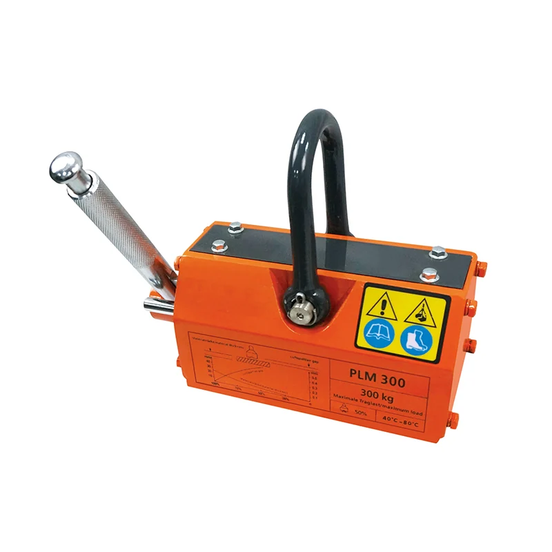 Orange manual permanent lifting magnet with lever and lifting eye
