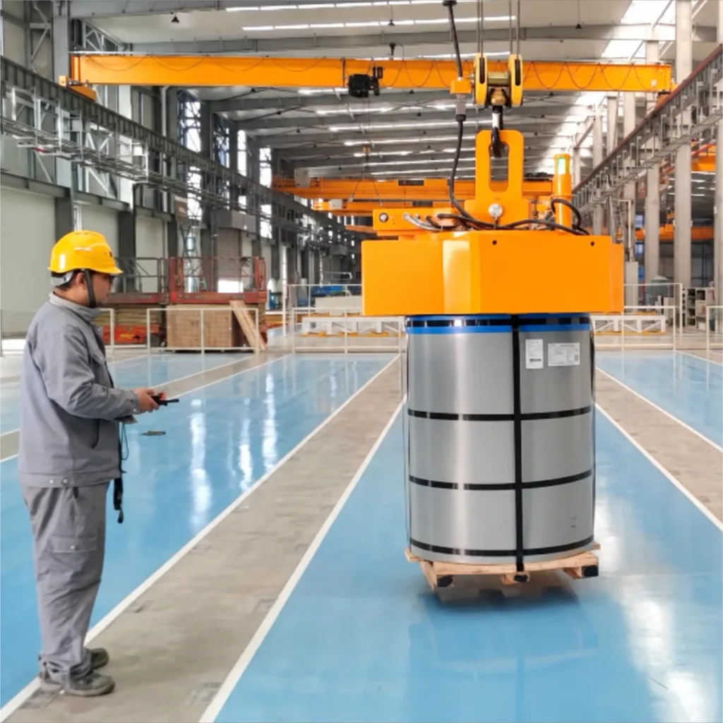 Purpose-designed magnetic lifting head on the end face of a steel coil