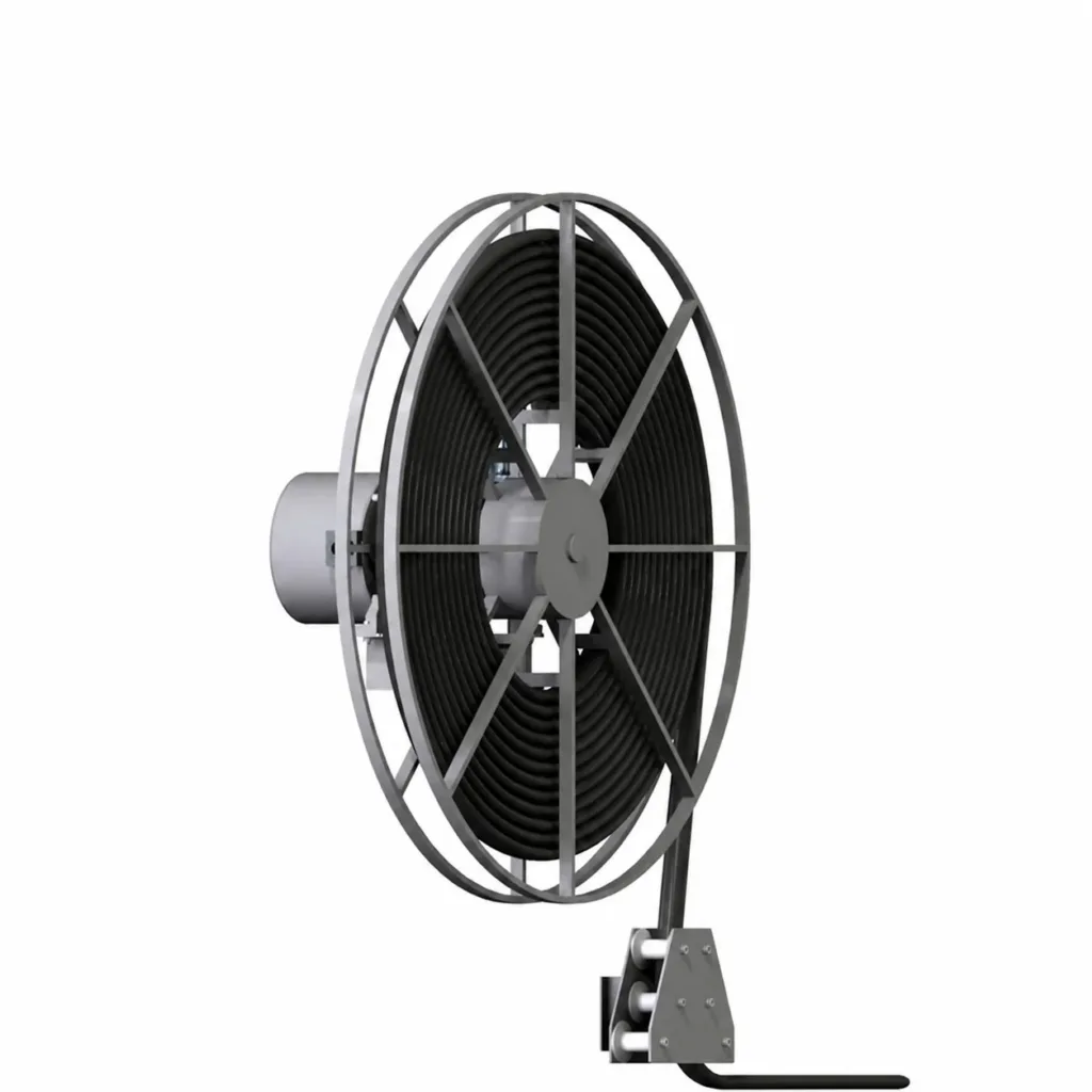 Manufacturer illustration of a motorized cable reel with cable guide
