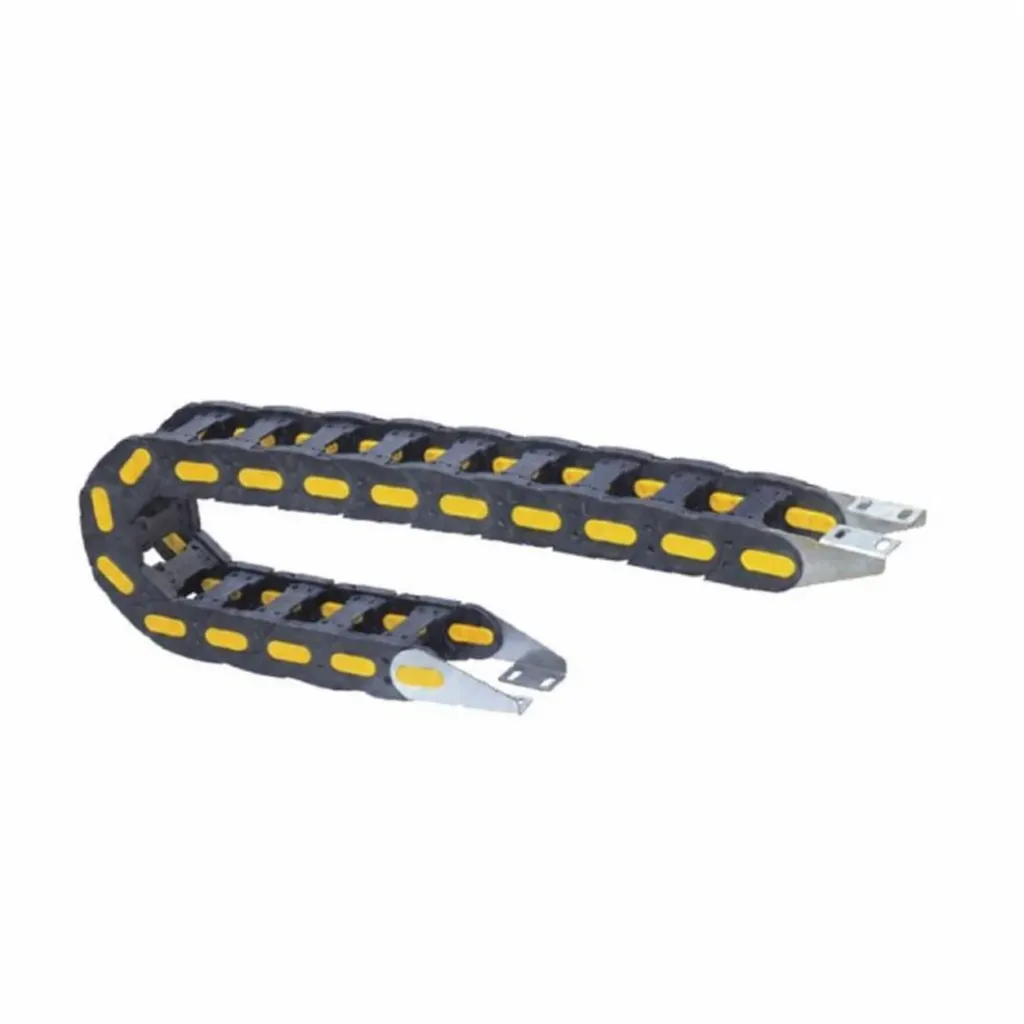 Articulated cable carrier with mounting ends