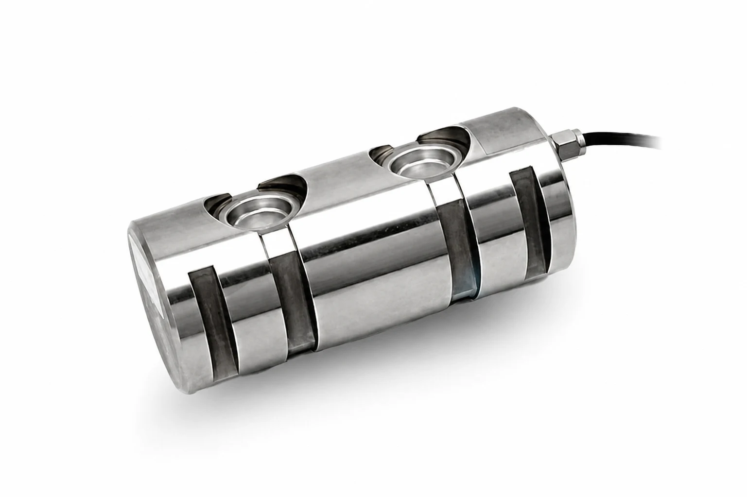 Cylindrical load-sensing pin with two transverse holes and a cable connection