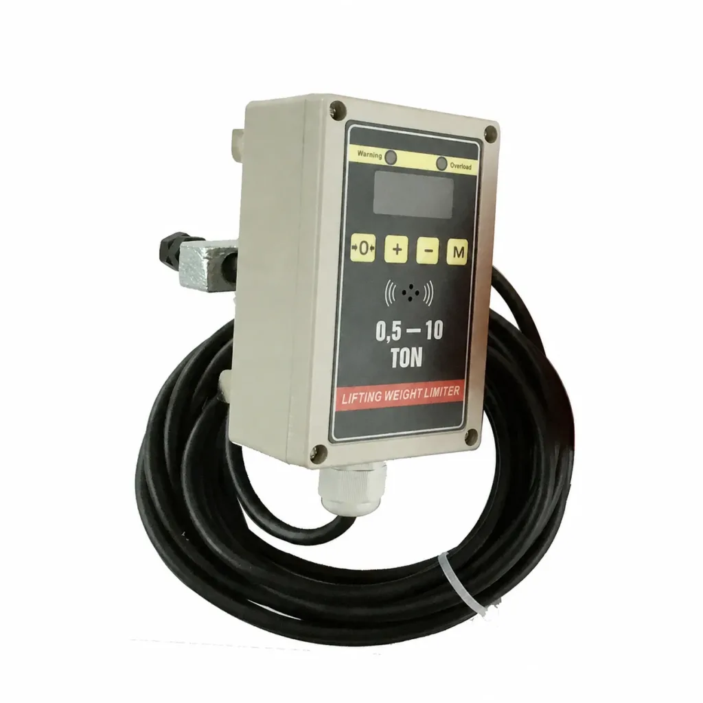 Rope-clamp load limiter with indicator, warning lights and cable