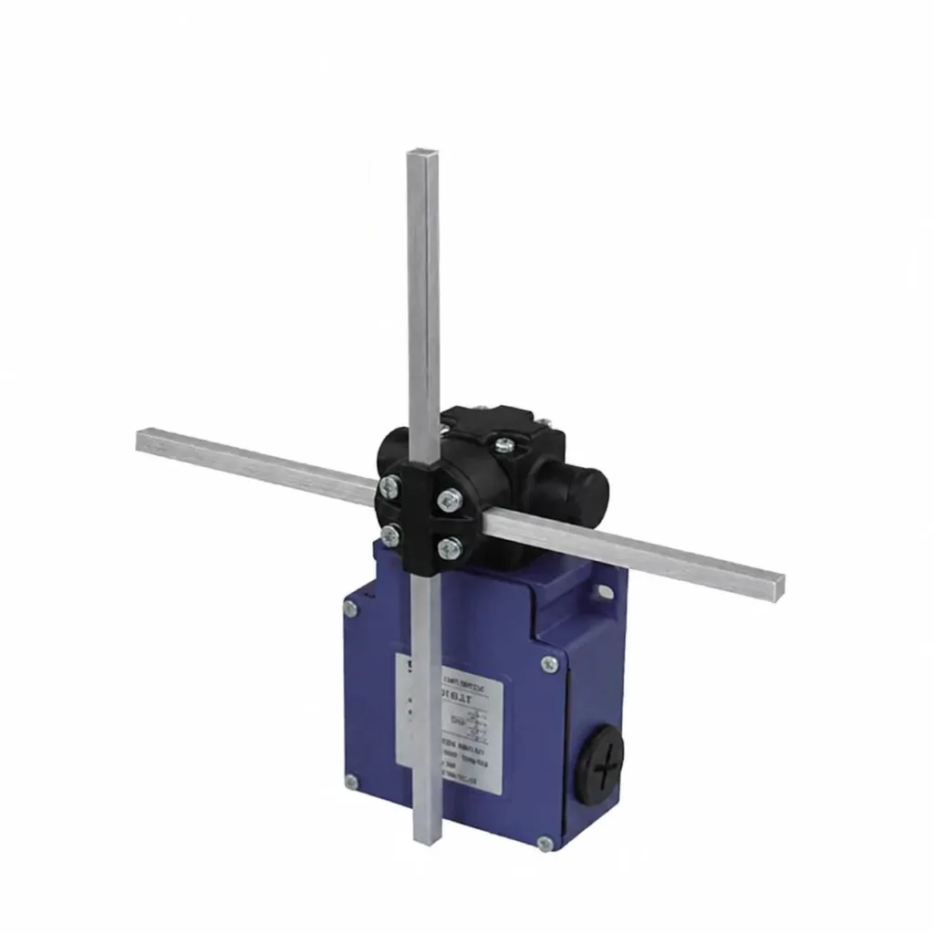 Cross-arm travel limit switch with metal actuating rods