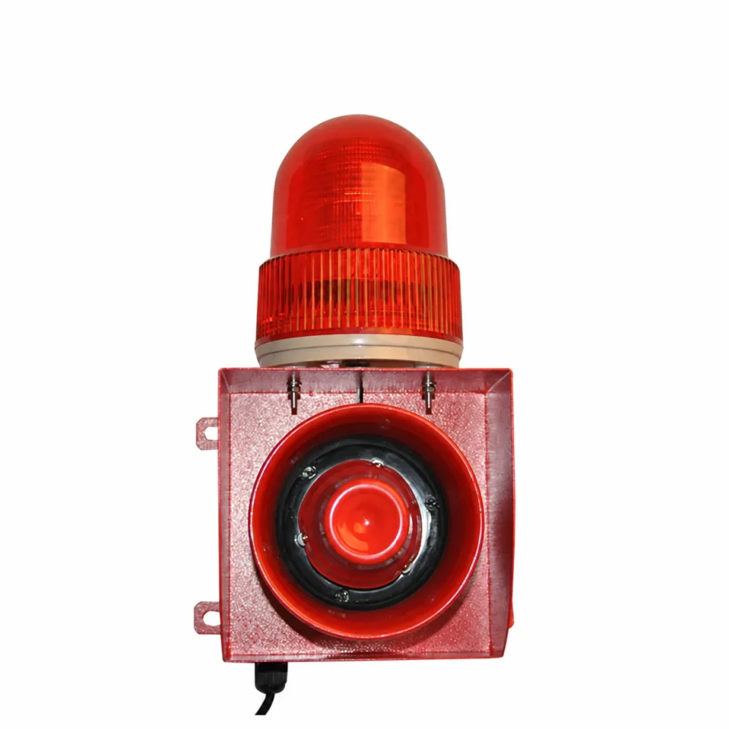 Red industrial warning beacon combined with an audible sounder