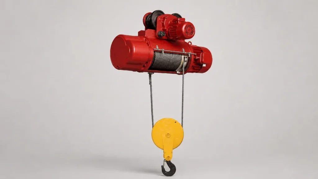 Wire-rope hoist with drum, reeving, hook block and lifting hook