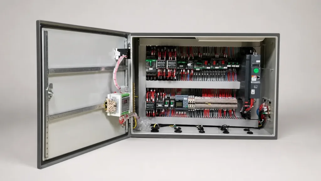 Technician verifying an installed crane system during commissioning